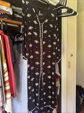 Free People Black Long-Sleeve Embroidered Maxi Dress